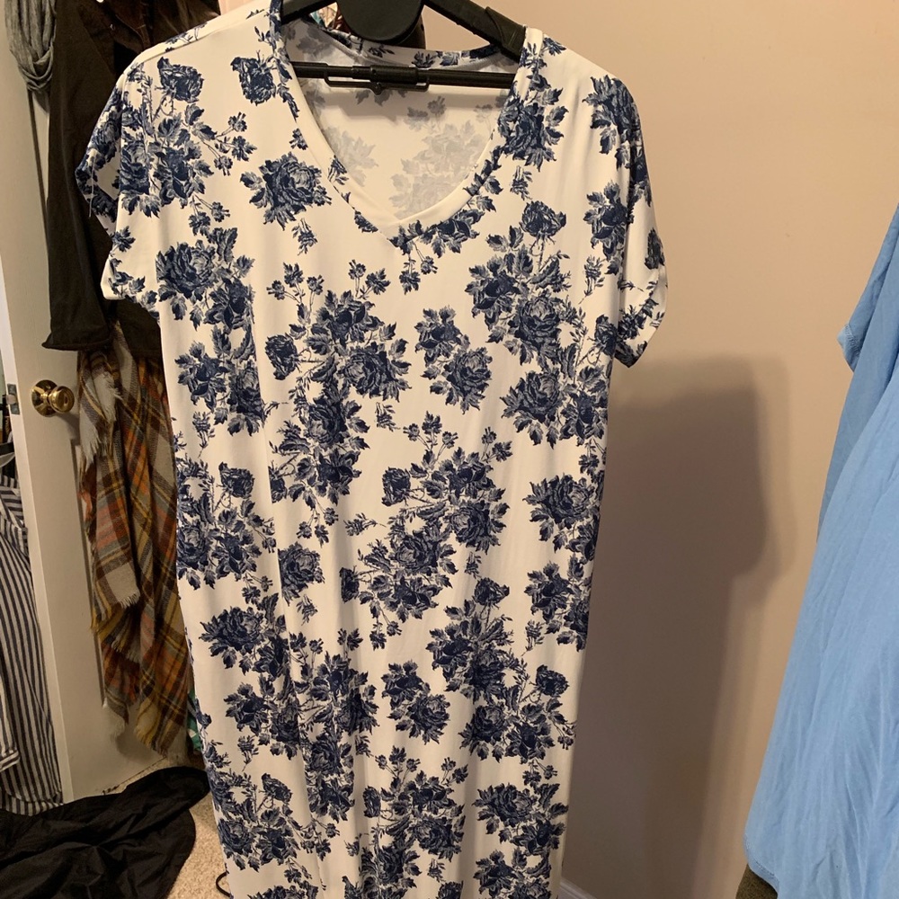 White with navy flowers maxi dress